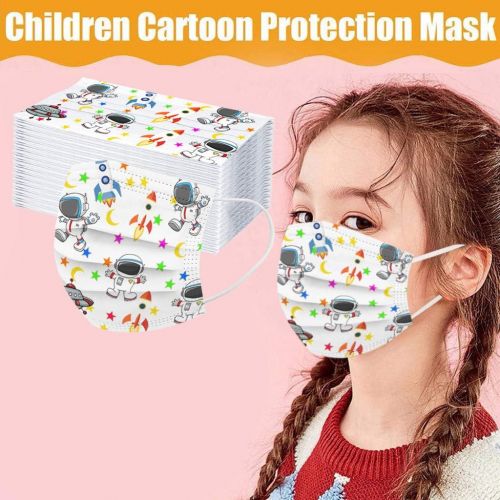  [아마존베스트]Huyuri 100 Pieces Childrens Disposable 3-ply Non-Woven Fabric Face Bandanas Patterned Outdoor - F White