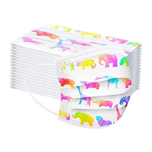  [아마존베스트]Huyuri 100 Pieces Childrens Disposable 3-ply Non-Woven Fabric Face Bandanas Patterned Outdoor - B Multicoloured