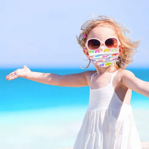  [아마존베스트]Huyuri 100 Pieces Childrens Disposable 3-ply Non-Woven Fabric Face Bandanas Patterned Outdoor - B Multicoloured