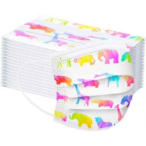  [아마존베스트]Huyuri 100 Pieces Childrens Disposable 3-ply Non-Woven Fabric Face Bandanas Patterned Outdoor - B Multicoloured