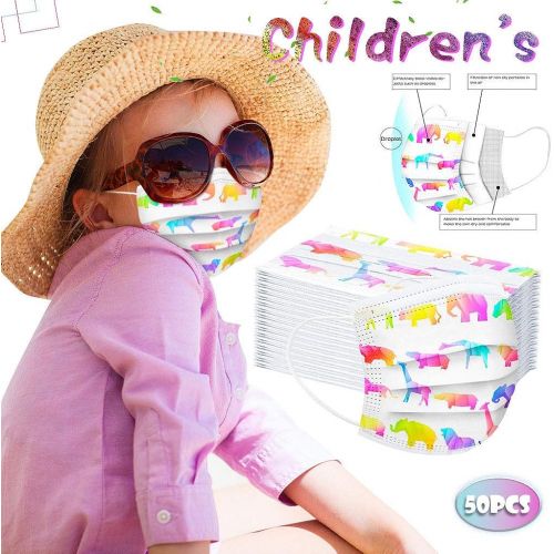  [아마존베스트]Huyuri 100 Pieces Childrens Disposable 3-ply Non-Woven Fabric Face Bandanas Patterned Outdoor - B Multicoloured