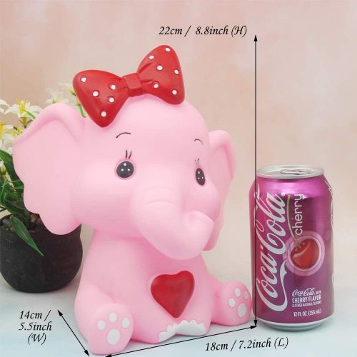  [아마존베스트]H&W Cartoon Elephant Coin Bank(B), Can Store 900 Coins, Money Box, Piggy Bank, Best Gift Kids, Girls, Pink (WK3-D3)