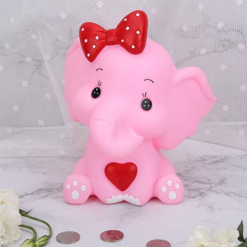  [아마존베스트]H&W Cartoon Elephant Coin Bank(B), Can Store 900 Coins, Money Box, Piggy Bank, Best Gift Kids, Girls, Pink (WK3-D3)