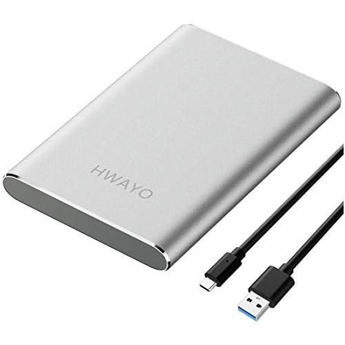 HWAYO 500GB Portable External Hard Drive, USB3.1 Gen 1 Type C Ultra Slim 2.5 HDD Storage Compatible for PC, Desktop, Laptop, Mac, Xbox One (Silver)
