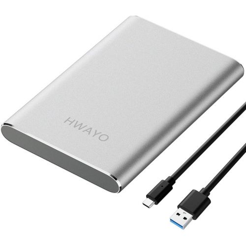  HWAYO 500GB Portable External Hard Drive, USB3.1 Gen 1 Type C Ultra Slim 2.5 HDD Storage Compatible for PC, Desktop, Laptop, Mac, Xbox One (Silver)