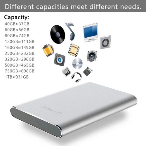  HWAYO 500GB Portable External Hard Drive, USB3.1 Gen 1 Type C Ultra Slim 2.5 HDD Storage Compatible for PC, Desktop, Laptop, Mac, Xbox One (Silver)