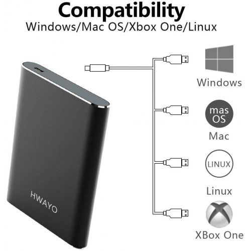  HWAYO 1TB Portable External Hard Drive, USB3.1 Gen 1 Type C Ultra Slim 2.5 HDD Storage Compatible for PC, Desktop, Laptop, Mac, Xbox One (Black)