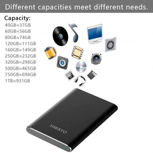  HWAYO 1TB Portable External Hard Drive, USB3.1 Gen 1 Type C Ultra Slim 2.5 HDD Storage Compatible for PC, Desktop, Laptop, Mac, Xbox One (Black)