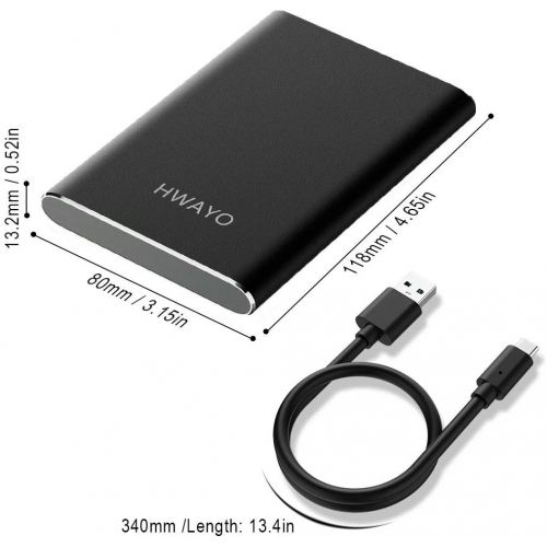  HWAYO 120GB Portable External Hard Drive, USB3.1 Gen 1 Type C Ultra Slim 2.5 HDD Storage Compatible for PC, Desktop, Laptop, Mac, Xbox One (Black)