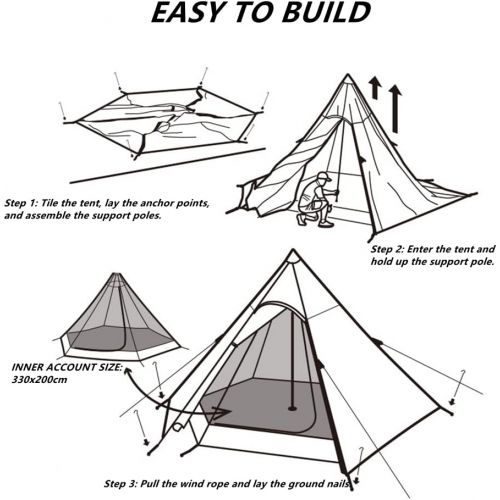  HWLY Trekking Pole Tent Ultralight 4 Person 4 Season Tent, Lightweight Pyramid Tent for Mountaineering Hiking Camping