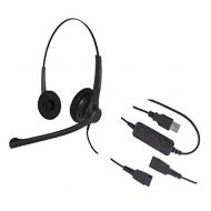 HWUSA USB TRAINING HEADSET BUNDLE | 2 Voicelync Binaural USB Headsets wdetachable USB cords, 1 Y-cord training adapter for computers