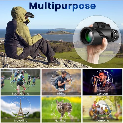  [아마존베스트]HWeggo Monocular Field Glasses, Monocular Telescope Mobile Phone Telescope 40 x 60 HD with Mobile Phone Holder Tripod for Climbing Hunting Bird Watching