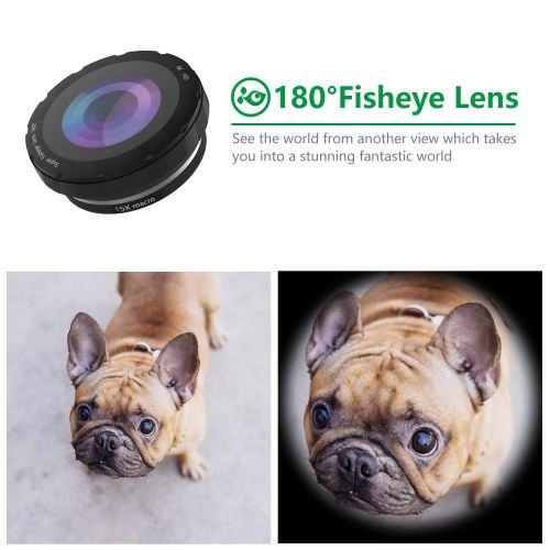  HXGD Phone Camera Lens Kit 12x Telephoto Lens 180° Fisheye Lens 0.36x Super Wide Angle Lens Macro Lens Suit iPhoneXS MaxXXR876 Samsung Andriod (Sliver)