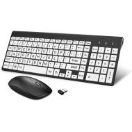 HXMJ-Wireless Large Print Keyboard and Mouse Set with USB Receiver for Seniors and Visually Impaired Low Vision Individuals-White