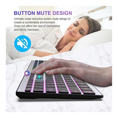  HXMJ-Full Size Wireless Bluetooth Keyboard Rechargeable,Multi-Device (BT5.0+BT3.0+2.4G),Silent Click,RGB Backlight-Gray Black