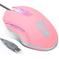 HXMJ Lovely Wired USB Computer Mouse,7 Colors Backlit,Silent Buttons,2400 DPI for Girls,Students-Matte Pink