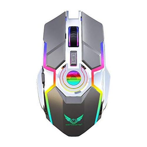  HXMJ Rechargeable 2.4G Wireless Gaming Mice with USB Receiver and RGB Colors Backlit for Laptop,Computer PC and MacBook (600 Mah Lithium Battery) (Gray)