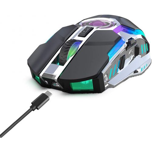  HXMJ Rechargeable 2.4G Wireless Gaming Mice with USB Receiver and RGB Colors Backlit for Laptop,Computer PC and MacBook (600 Mah Lithium Battery) (Gray)