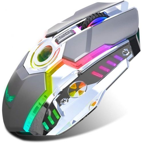  HXMJ Rechargeable 2.4G Wireless Gaming Mice with USB Receiver and RGB Colors Backlit for Laptop,Computer PC and MacBook (600 Mah Lithium Battery) (Gray)