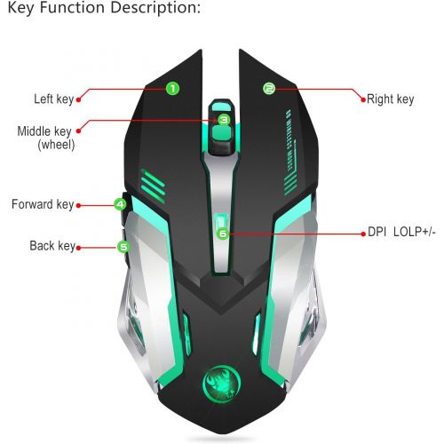  HXMJ Rechargeable 2.4Ghz Wireless Gaming Mouse with USB Receiver,7 Colors Backlit for MacBook, Computer PC, Laptop (600Mah Lithium Battery)