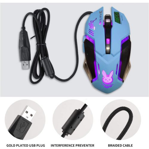  HXMJ Lovely Wired USB Computer Mice,7 Colors Backlit,3200 DPI for MacBook,Computer PC,Laptop (D.VA) (Blue)