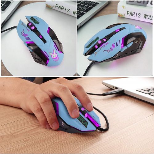  HXMJ Lovely Wired USB Computer Mice,7 Colors Backlit,3200 DPI for MacBook,Computer PC,Laptop (D.VA) (Blue)