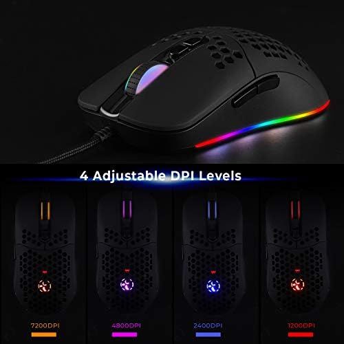  HXMJ Wired USB C Gaming Mice,Lightweight Honeycomb Shell,7 Buttons,7200DPI,5 RGB Backlit for Apple MacBook Pro 2017/2016,MacBook,Chromebook,Windows PC,Computer or Laptops with Type C Po