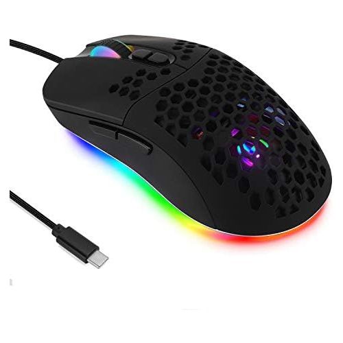  HXMJ Wired USB C Gaming Mice,Lightweight Honeycomb Shell,7 Buttons,7200DPI,5 RGB Backlit for Apple MacBook Pro 2017/2016,MacBook,Chromebook,Windows PC,Computer or Laptops with Type C Po