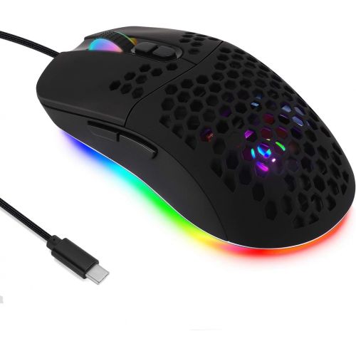  HXMJ Wired USB C Gaming Mice,Lightweight Honeycomb Shell,7 Buttons,7200DPI,5 RGB Backlit for Apple MacBook Pro 2017/2016,MacBook,Chromebook,Windows PC,Computer or Laptops with Type C Po