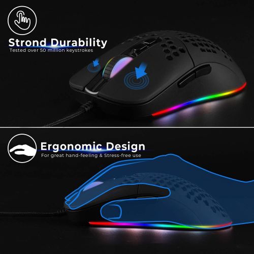  HXMJ Wired USB C Gaming Mice,Lightweight Honeycomb Shell,7 Buttons,7200DPI,5 RGB Backlit for Apple MacBook Pro 2017/2016,MacBook,Chromebook,Windows PC,Computer or Laptops with Type C Po