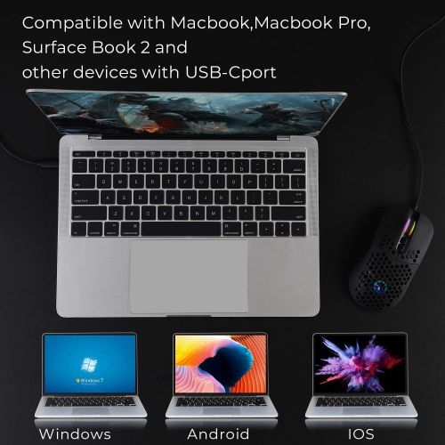  HXMJ Wired USB C Gaming Mice,Lightweight Honeycomb Shell,7 Buttons,7200DPI,5 RGB Backlit for Apple MacBook Pro 2017/2016,MacBook,Chromebook,Windows PC,Computer or Laptops with Type C Po