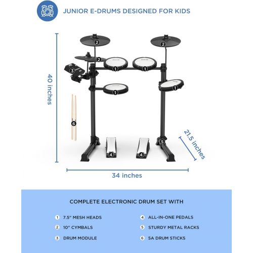  [아마존베스트]HXW SD61-5 Mesh Kit Electric Drum Set 8-Piece Electronic Drums, Dual-zone Snare and Cymbal With Choke, Drum Sticks Included