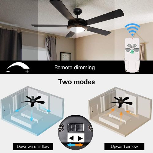  HYATECH 52 Inch Modern Style Indoor Ceiling Fan with Dimmable Light Kit and Remote Control, Reversible Blades and Motor, ETL Listed 110V Ceiling Fans for Living Room, Bedroom, Basement, Ki