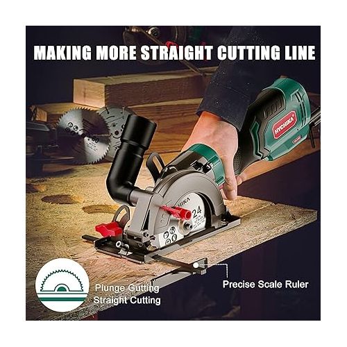  Electric Circular Saw, HYCHIKA 6.2A Mini Circular Saw with 3 Blades(4-1/2”), Compact Hand Saw Max Cutting Depth 1-7/8'' (90°), Rubber Handle, 10 Feet Cord, Fit for Wood Soft Metal Plastic Cuts