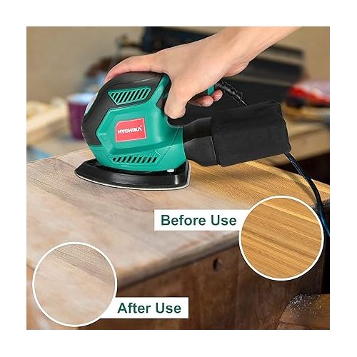  HYCHIKA Detail Sander, 14,000 OPM Compact Electric Sander Tool with 12 Pcs Sandpapers,Efficiency Dust Collection System,Suitable for Tight Spaces Sanding,Polishing,Removing Paint in Home Decoration