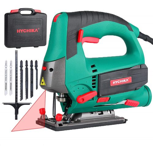  HYCHIKA BETTER TOOLS FOR BETTER LIFE Jigsaw, 6.7A 800W HYCHIKA Jig Saw 800-3000SPM with 6 Variable Speeds, 4 Orbital Sets, Bevel Angle 45°, 6PCS Blades, Pure Copper Motor, Laser Guide, Carrying Case Wood Metal Plastic
