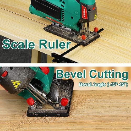 HYCHIKA BETTER TOOLS FOR BETTER LIFE Jigsaw, 6.7A 800W HYCHIKA Jig Saw 800-3000SPM with 6 Variable Speeds, 4 Orbital Sets, Bevel Angle 45°, 6PCS Blades, Pure Copper Motor, Laser Guide, Carrying Case Wood Metal Plastic
