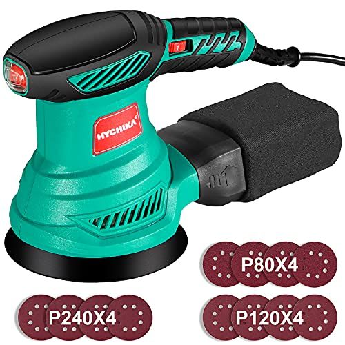 HYCHIKA BETTER TOOLS FOR BETTER LIFE 2.5 Amp Random Orbital Sander, HYCHIKA 5-Inch Electric Orbital Sander with 6 Various Speeds, 13000RPM Power Sander with 12 Pcs Sandpapers, 1 Pcs Dust Bag, Fit for Woodworking/Sandi