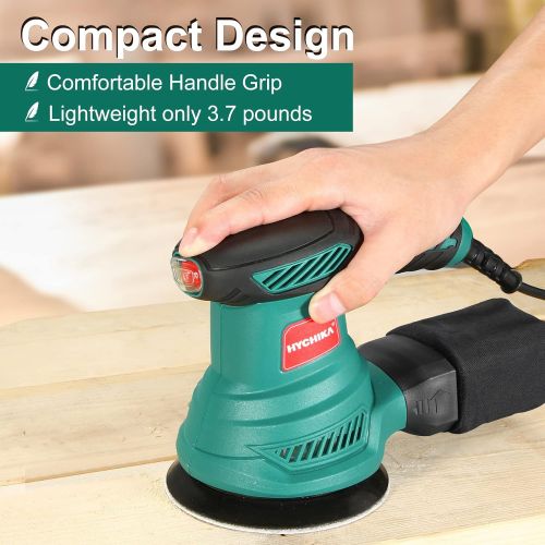  HYCHIKA BETTER TOOLS FOR BETTER LIFE Orbital Sander, HYCHIKA 6 Variable Speeds 13000 RPM Random Orbit Sander, 2.5A 5-inch Electric Sander with 12 Pcs Sandpapers, Hook & Loop Dust Collector, Ideal for DIY Woodworking S