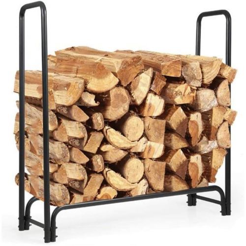  HYDT Fireplace Log Rack, 124×37×123 cm, Wrought Iron Firewood Holders Indoor Wood Stove Outdoor Fireplace Wood Storage Shelf, Black