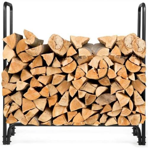  HYDT Fireplace Log Rack, 124×37×123 cm, Wrought Iron Firewood Holders Indoor Wood Stove Outdoor Fireplace Wood Storage Shelf, Black