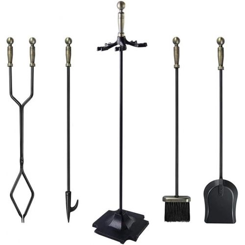  HYDT Fireplace Tools Sets 5 Piece, Coal Fire Wood Burner Accessories Fire Companion Set, for Stove Hearth Wood Burner, Easy to Carry
