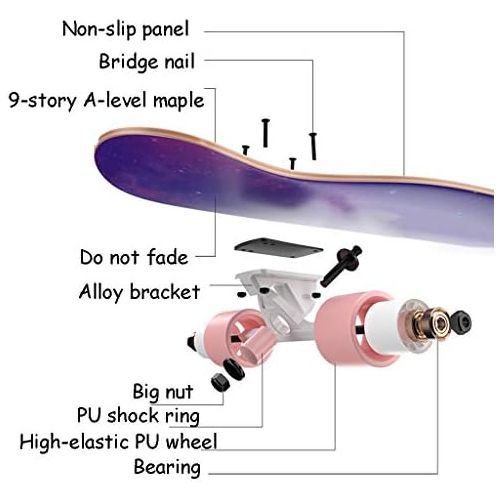  HYE-SPORT 42,1 Zoll X 9,7 Zoll Wide Deck Pro Skateboard Komplettes Double Kick Trick Skateboard 9-Layer-Maple Board mit Werkzeug
