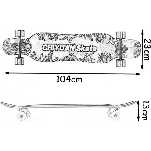  HYE-SPORT Longboards Skateboard 41 Zoll x 9 Zoll breites Deck Basic Cruiser Tanzen Longboards fuer Anfanger und Profis (Drop Through Deck - Camber Concave)