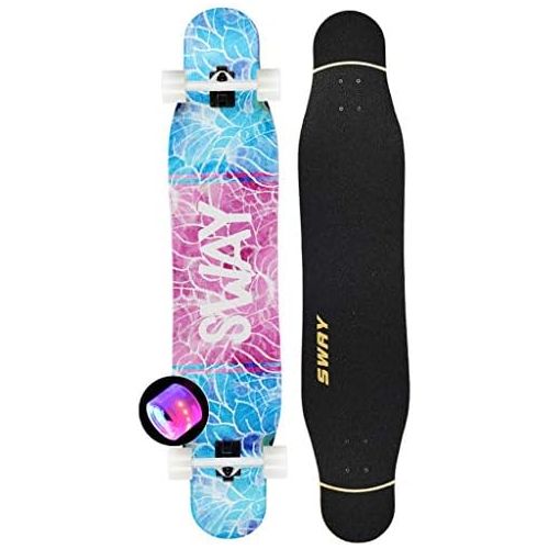  HYE-SPORT Tanzendes Longboard Skateboard fuer Anfanger oder Profis 42 Zoll X 9 Zoll Wide Deck Freeride Kompletter Cruiser 7-Schicht-Ahorn mit LED-Flash-PU-Rad