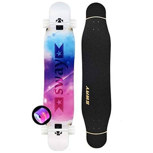  HYE-SPORT 42 Zoll X 9 Zoll Breite Plattform Freeride Longboard Skateboard Kompletter Cruiser 7-Schicht-Ahorn mit LED-Blitz PU-Rad Professionelles Tanzbrett fuer Kinder/Jungen/Madche