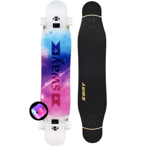  HYE-SPORT 42 Zoll X 9 Zoll Breite Plattform Freeride Longboard Skateboard Kompletter Cruiser 7-Schicht-Ahorn mit LED-Blitz PU-Rad Professionelles Tanzbrett fuer Kinder/Jungen/Madche