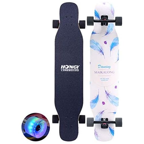  HYE-SPORT 43 Zoll X 9 Zoll breite Plattform Skateboards fuer Anfanger/Erwachsene/Jugend Tanzen Longboard 7-Schicht-Hartholz Ahorn mit LED leuchten Rader