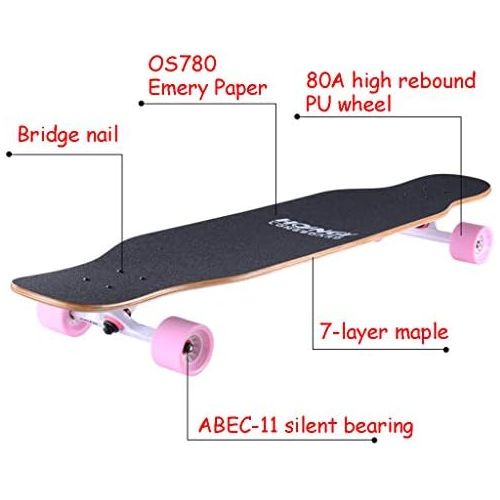  HYE-SPORT Skateboards fuer Anfanger/Erwachsene/Jugendliche 43-Zoll-Tanzen-Longboard-7-Schicht-Ahorn mit glatten PU-Rollen (Drop Through Deck - Camber Concave)