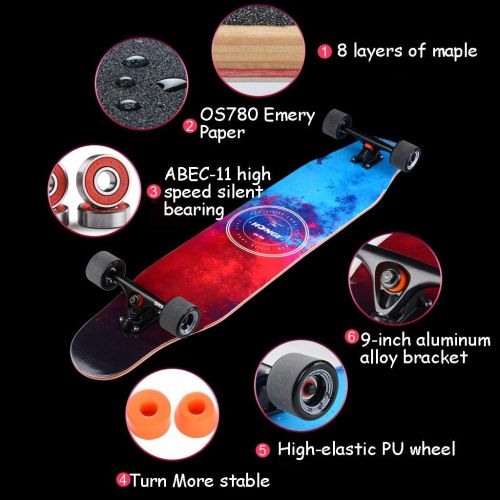  HYE-SPORT 46-Zoll-Longboards Skateboard Professionelles Dance Board fuer Erwachsene/Anfanger 8-lagiger Ahorn mit glatten PU-Rollen Max. Belastung 440 Pfund